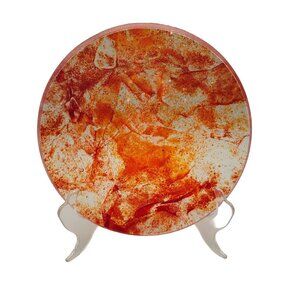 Fused Glass Orange Red Splatter Bowl Laurelle Studios Signed